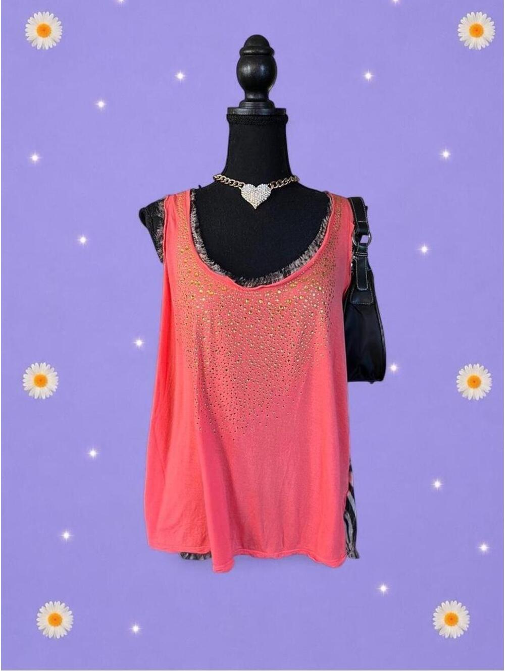 Vintage Y2K McBling Leopard Print Rhinestone Baby Phat Tank Top Size Small 🩷